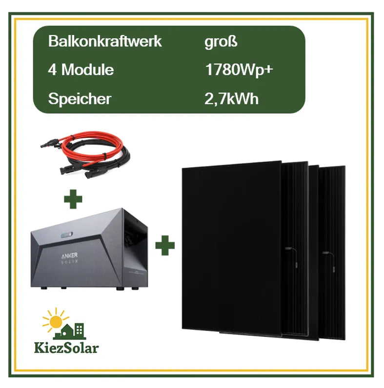 Balkonkraftwerk groß - 4‑Module - mit Speicher