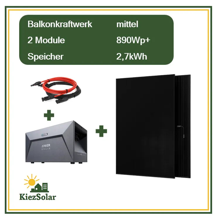 Balkonkraftwerk mittel - 2‑Module - mit Speicher